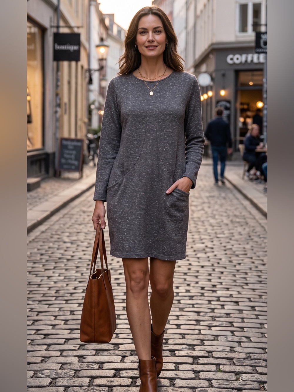 Clara Sun Woo Tunic Dress Women's XL Heathered Gray Shift Lagenlook Pockets